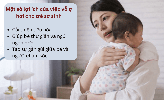 Vỗ ợ hơi giúp bé thoải mái và tạo cảm giác an toàn, yêu thương cho bé